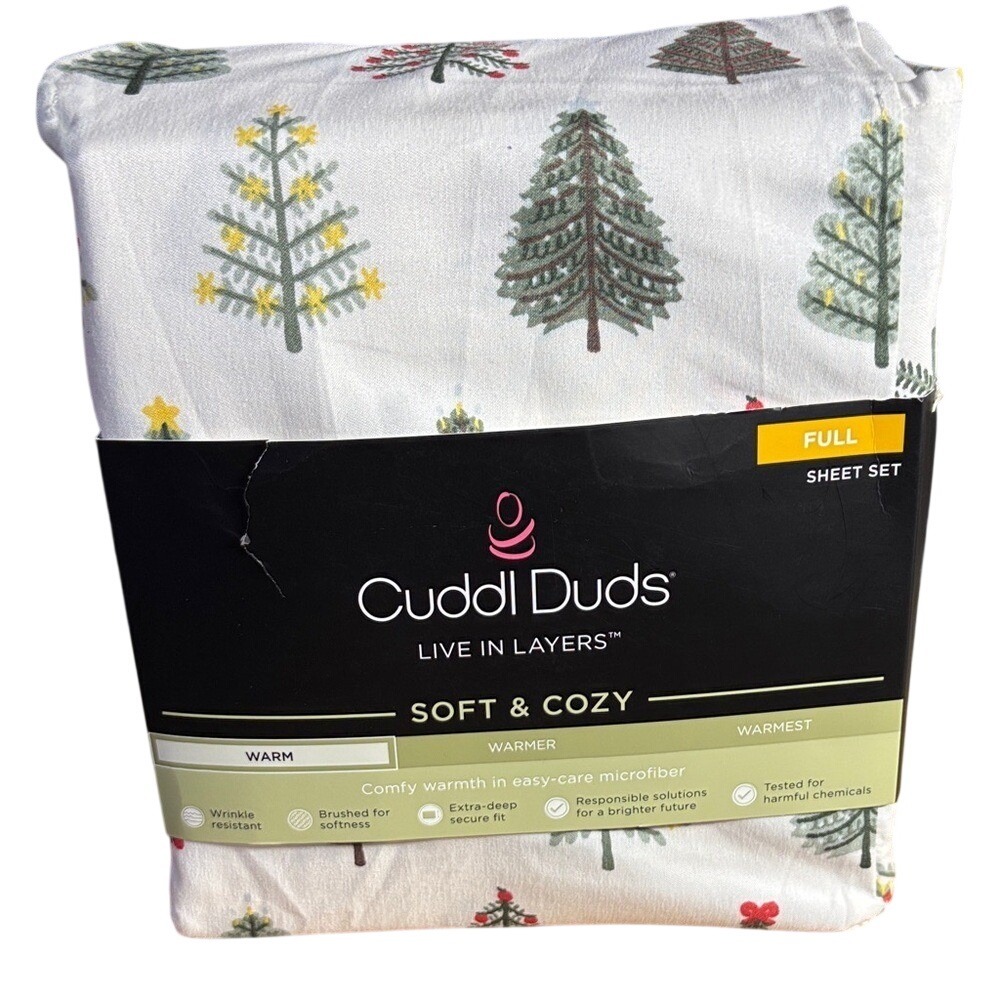 Cuddl Duds Full Sheet Set Microfiber Christmas Tree Design Holiday GIFT NEW